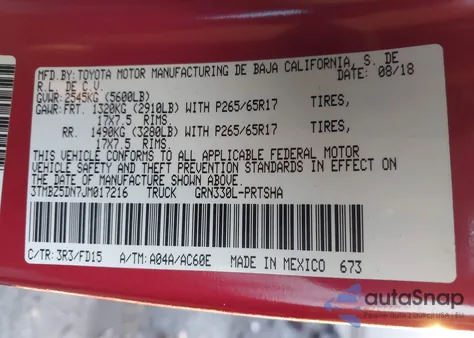 2018 Toyota Tacoma Trd Sport из США, поврежденный, VIN 3TMBZ5DN7JM017216